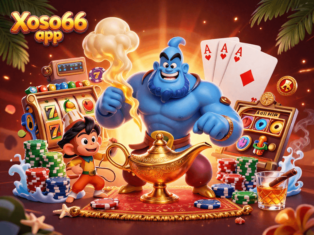 Experience thrilling gameplay at the Xoso66 app with vibrant casino elements including slots and poker chips.
