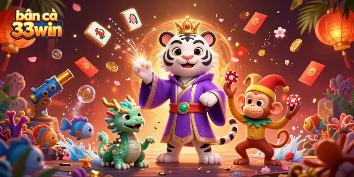 Bắn cá 33win game scene featuring vibrant sea creatures and exciting underwater action