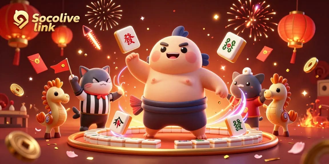 Catch the excitement of Socolive link with epic gameplay featuring a giant fugu in a sumo ring surrounded by festive elements.