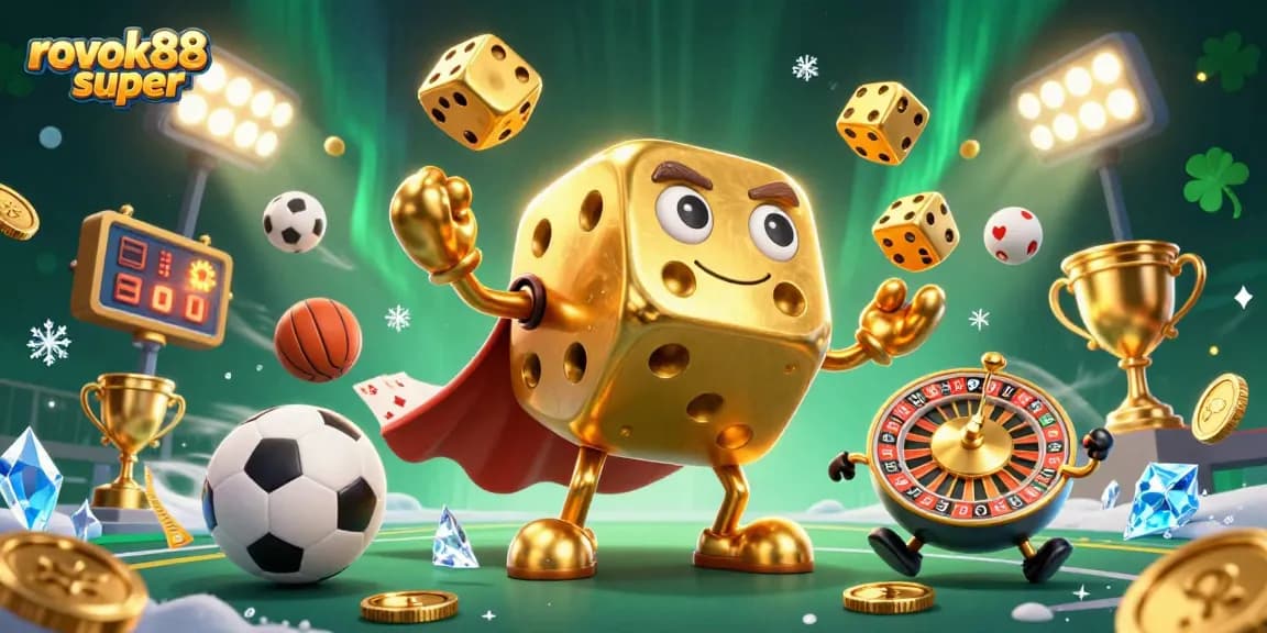 Engage with rokok88 super's dynamic gameplay featuring a golden dice golem and sports elements.