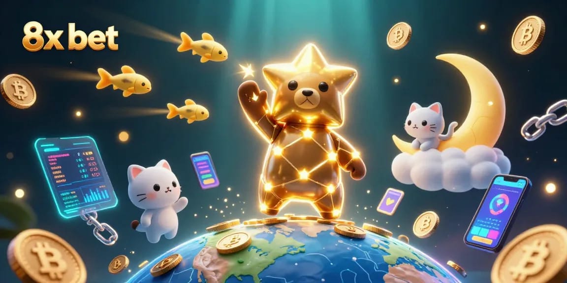 Bet big with 8x bet in an engaging casino scene featuring illuminated coins and characters.