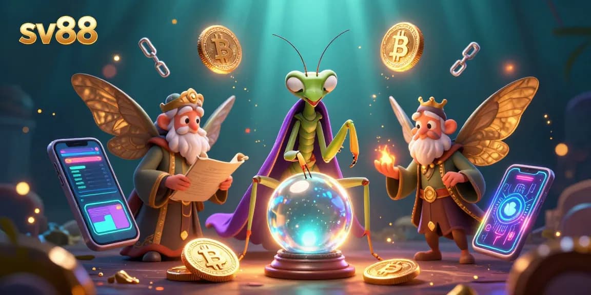 Engage with sv88's vibrant casino scene, showcasing unique characters in a mystical environment.