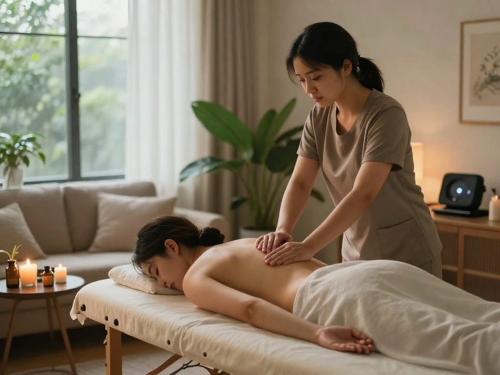 Experience 오산출장안마 in a cozy living room with a professional masseuse providing therapy.