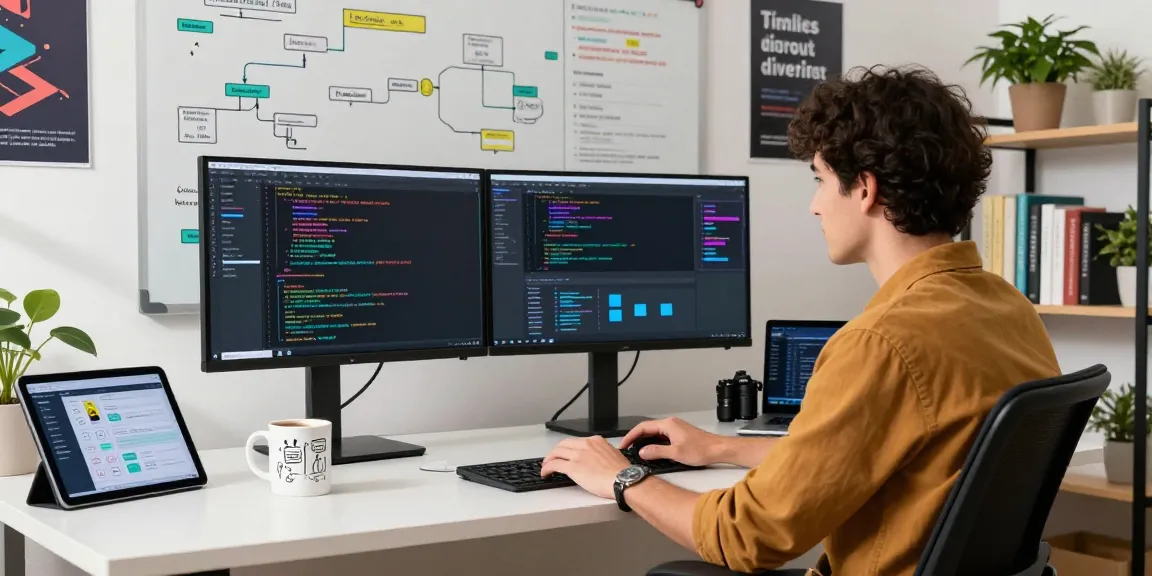 Build internal tools with AI in a vibrant tech workspace showcasing collaboration and innovation.