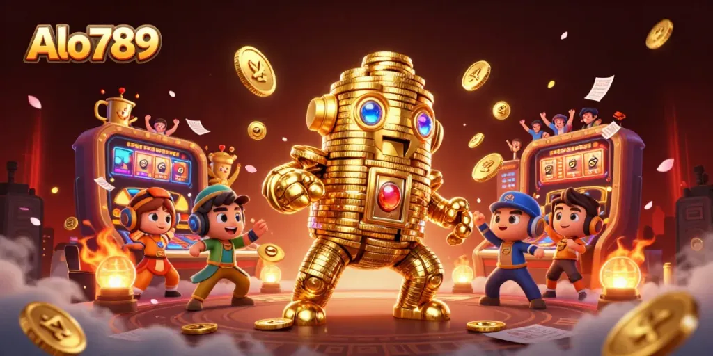 Experience thrilling cockfighting action at Alo789 with vibrant golden golems and dynamic betting scenes.