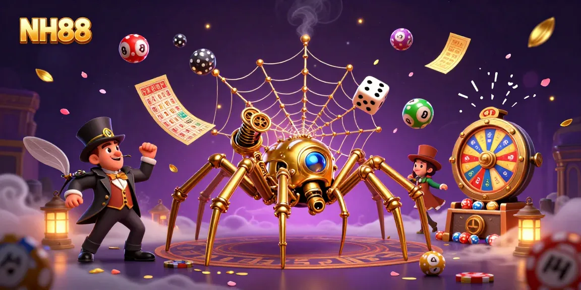 Catch exciting gameplay at NH88 with a steampunk spider and colorful lottery elements.