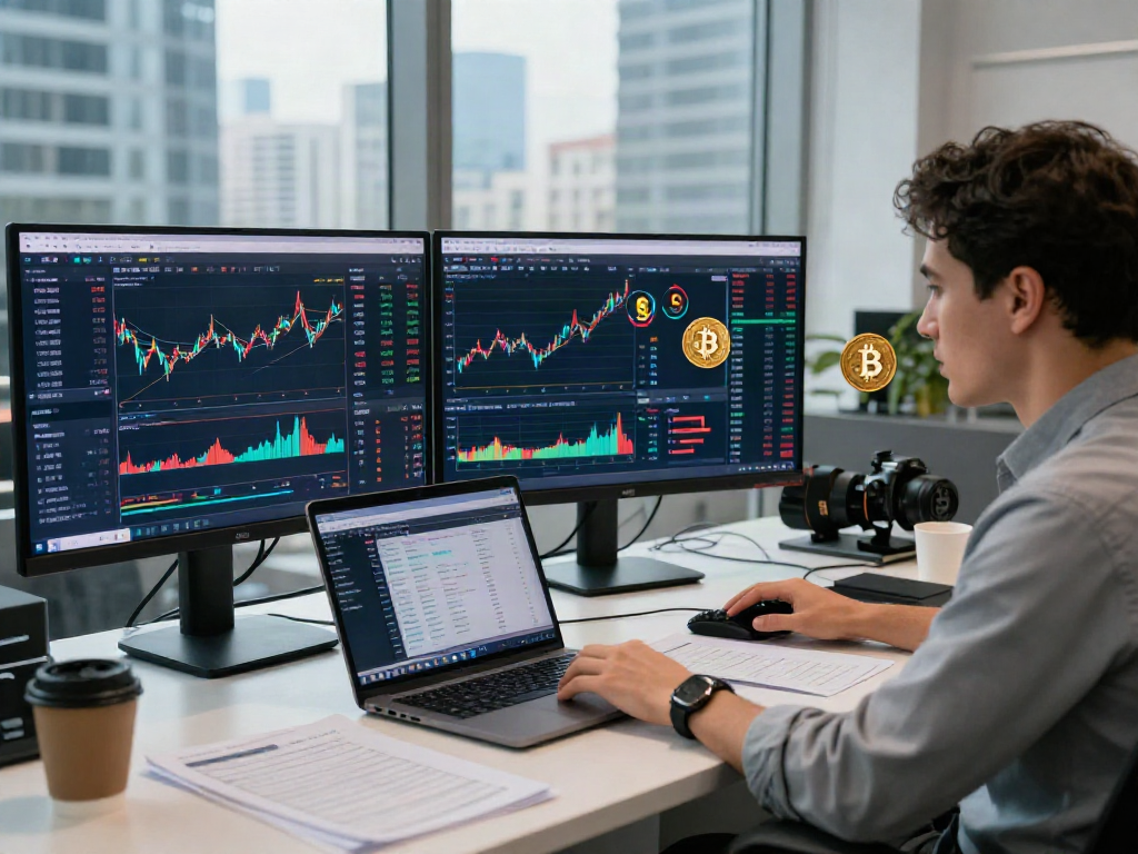 Gráfico de btc a dolar en pantalla en un ambiente de trading moderno.