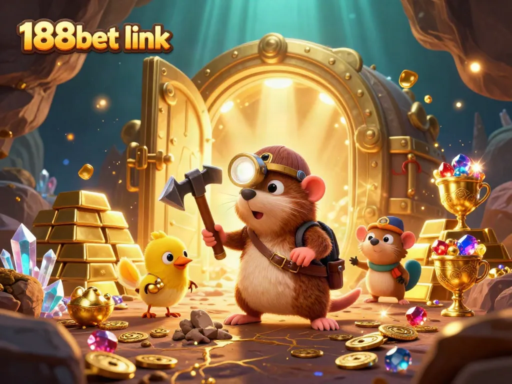 Engage with vibrant 188bet link treasures in this detailed illustration of a treasure hunter mole.