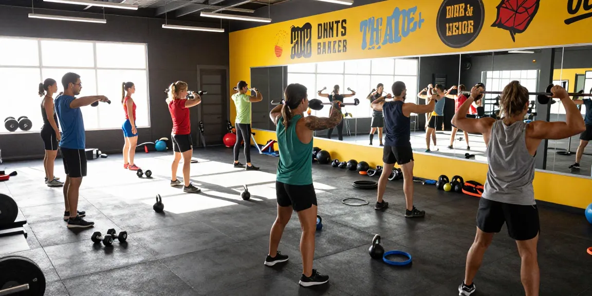 Grupo de atletas entrenando intensamente en el centro de fitness Esteroidesshop, mostrando trabajo en equipo y motivación.