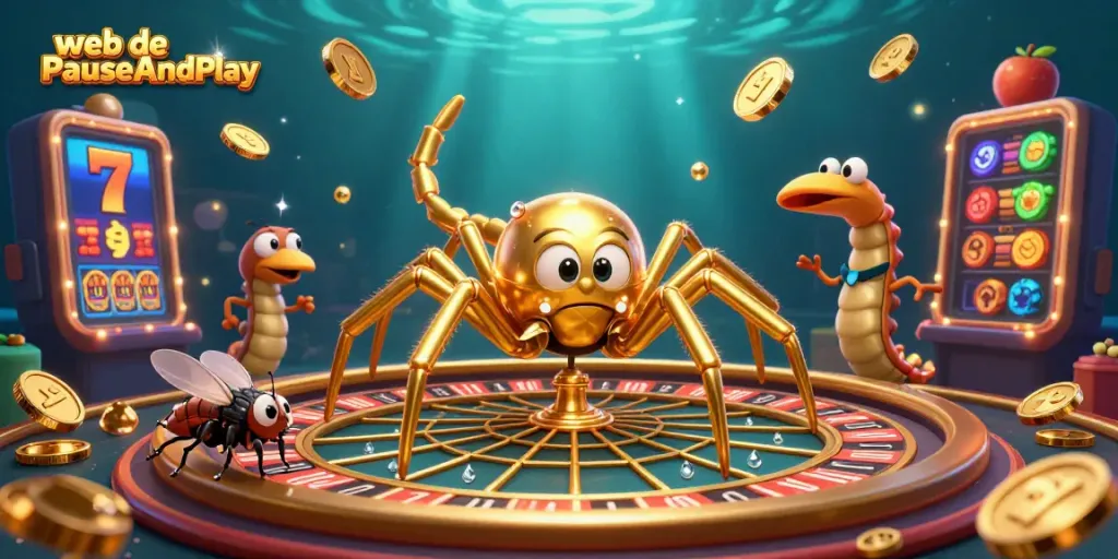 El web de PauseAndPlay ofrece una experiencia de juego emocionante con figuras de casino y un ambiente vibrante.