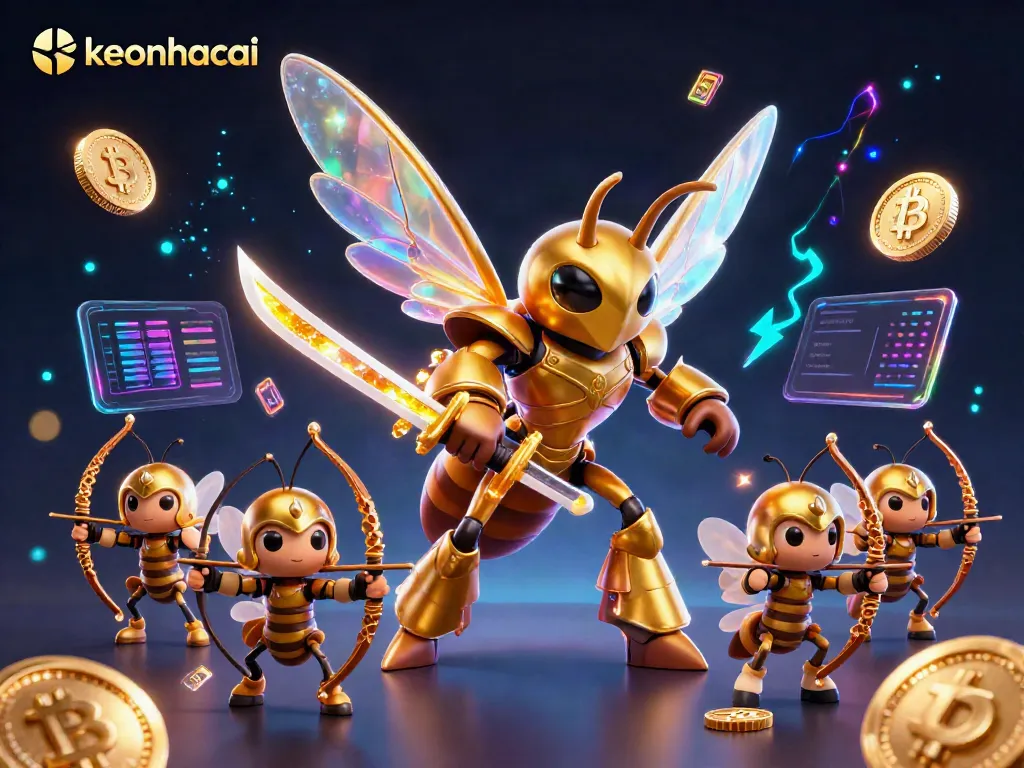 Engage with keonhacai's thrilling gaming scene featuring samurai hornets, crypto elements, and neon effects.