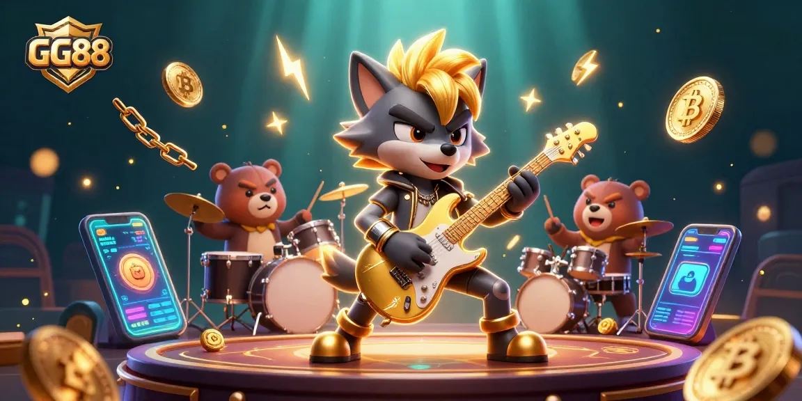 Join the excitement at GG88's lively casino stage with a 3D rock star wolf showcasing electrifying gaming moments.
