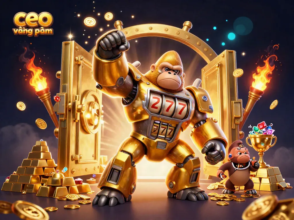 Engage with exciting casino adventures led by ceo vương phạm with dynamic golden gorilla mech and treasures.