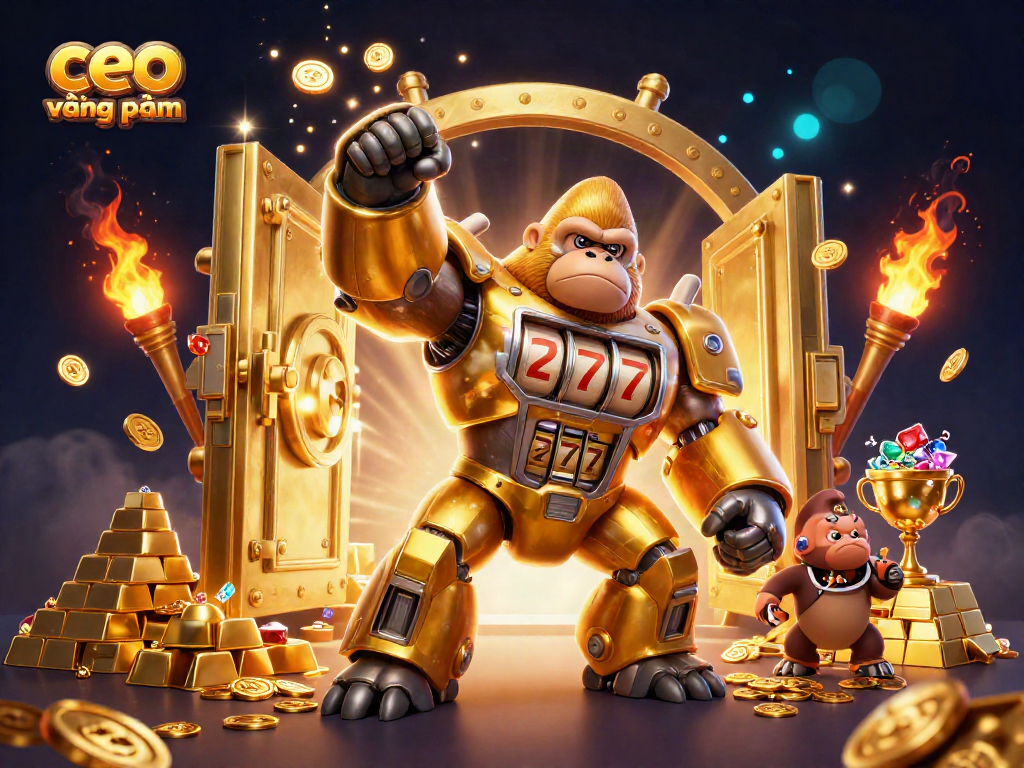 Engage with exciting casino adventures led by ceo vương phạm with dynamic golden gorilla mech and treasures.