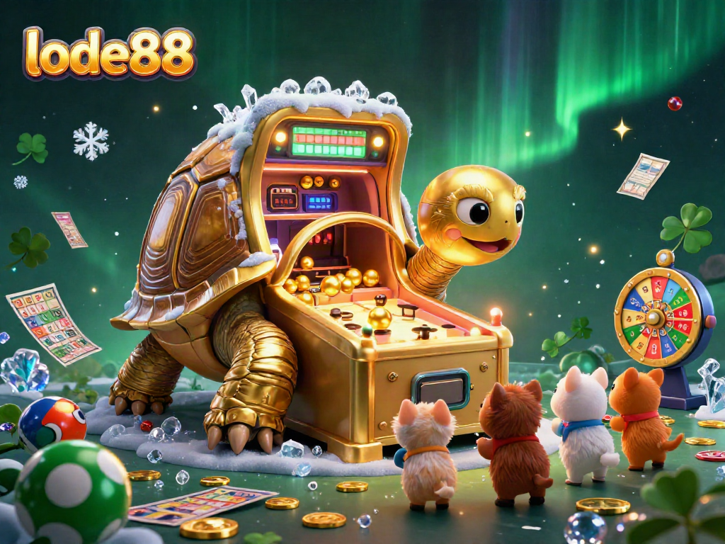 Join the excitement with lode88's vibrant lottery game scene featuring a golden tortoise pinball machine.