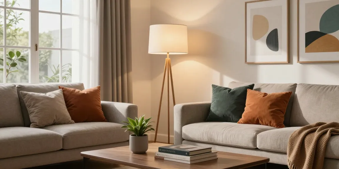 Elegante lámpara para salón iluminando un salón estiloso con decoración moderna y luz natural.