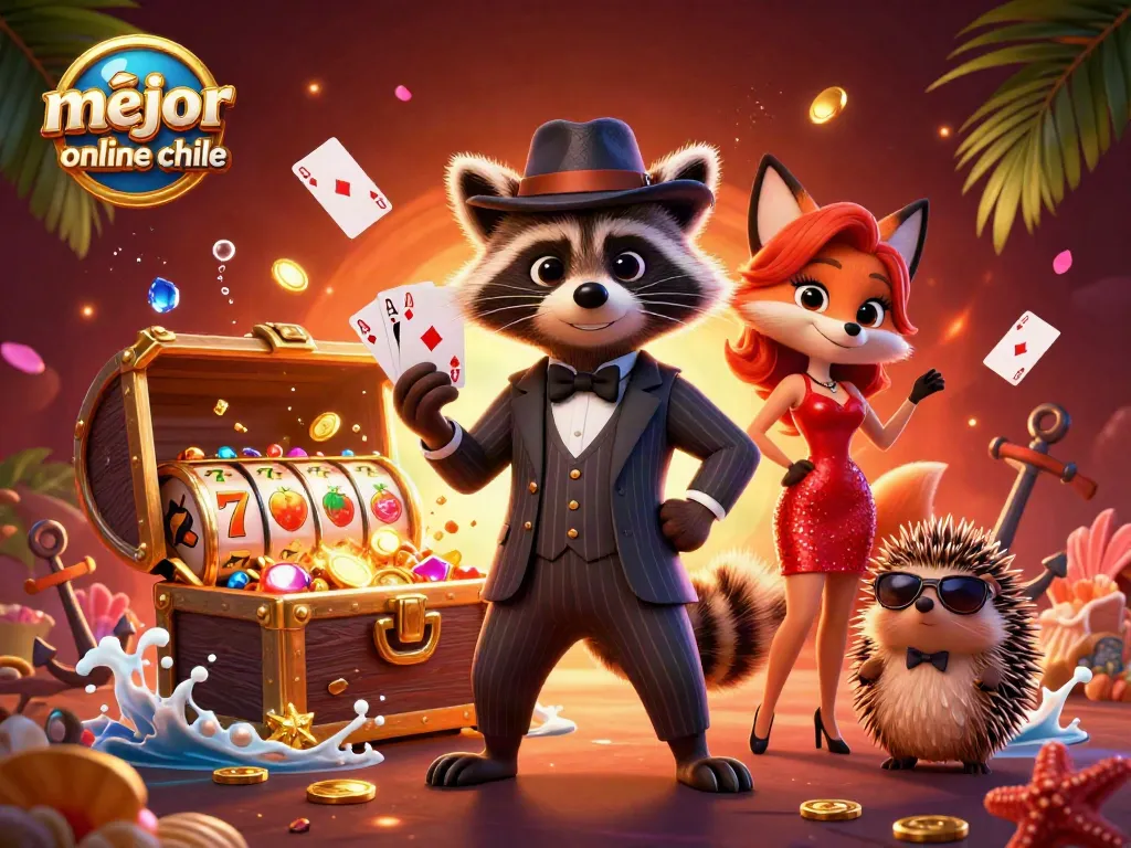 Mejor casino online chile con personajes divertidos en un ambiente vibrante lleno de elementos de juego.