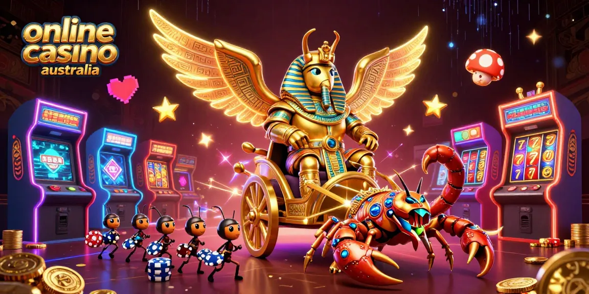 Play exciting games at this vibrant online casino Australia illustration full of action!