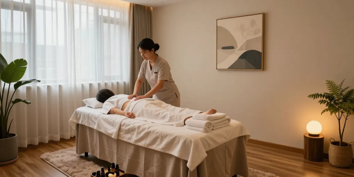 Relaxing 강남출장마사지 studio with serene therapist and calming ambiance.