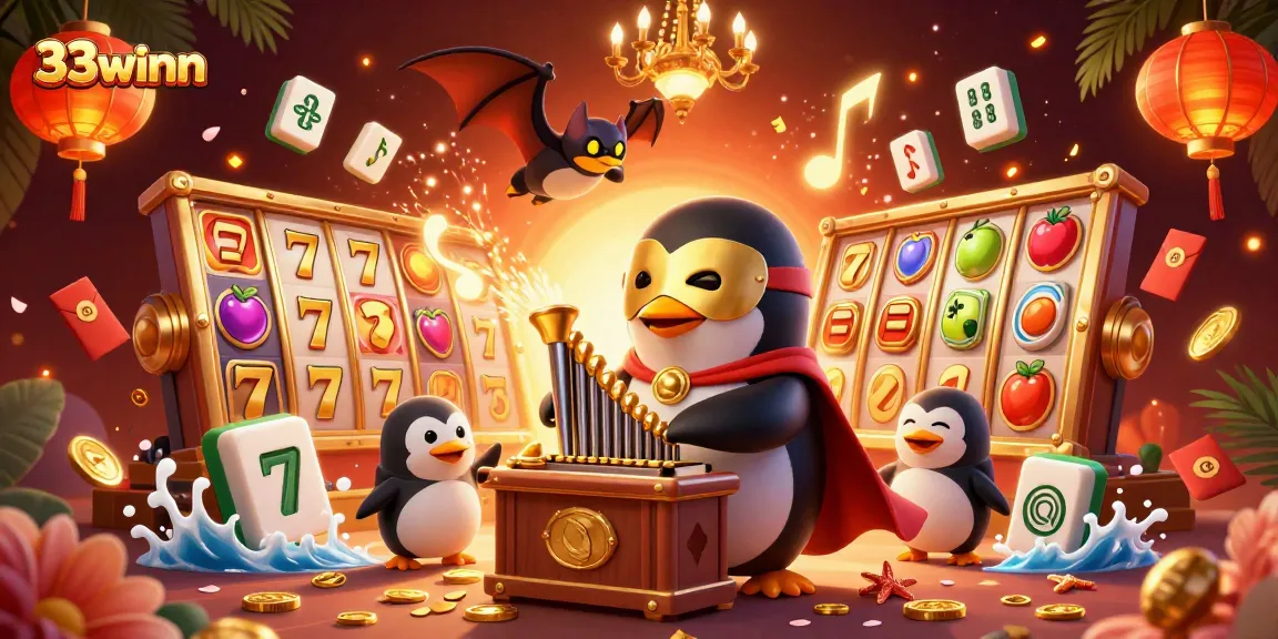 Experience casino excitement with 33winn featuring a vibrant illustration of gaming action and golden rewards.