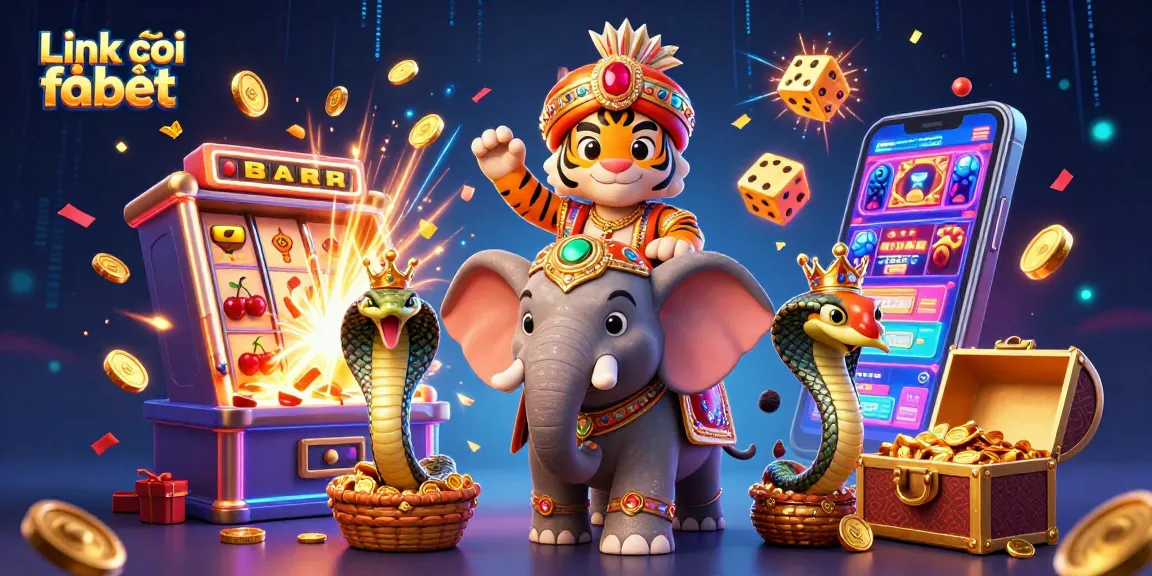 Spin and win with Link vào fabet, featuring a vibrant jackpot celebration in a casino-themed scene.