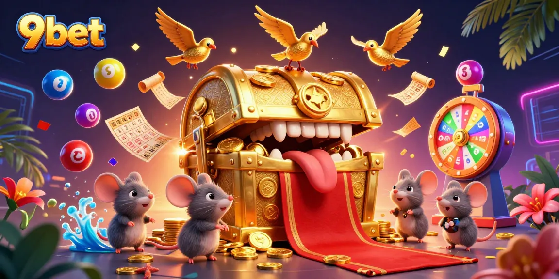 Engage with exciting lottery elements at 9bet with a dynamic, vibrant 3D illustration.