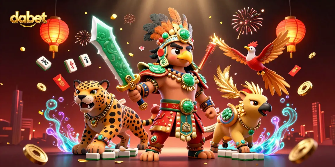 Dabet showcases a vibrant 3D scene with Aztec warriors, casino elements, and dynamic explosive fireworks.