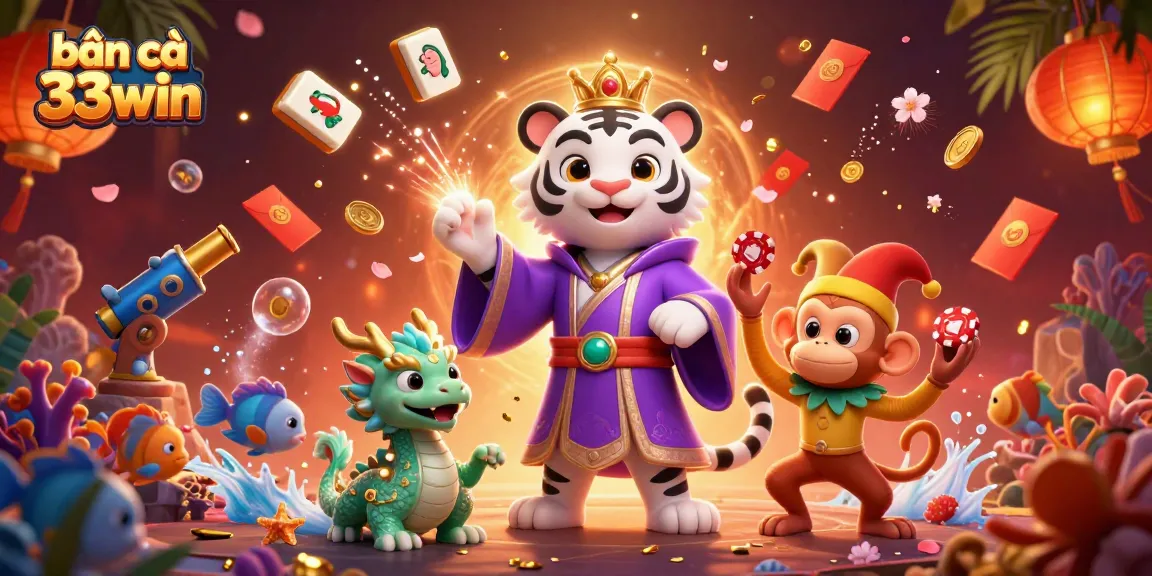 Bắn cá 33win game scene featuring vibrant sea creatures and exciting underwater action