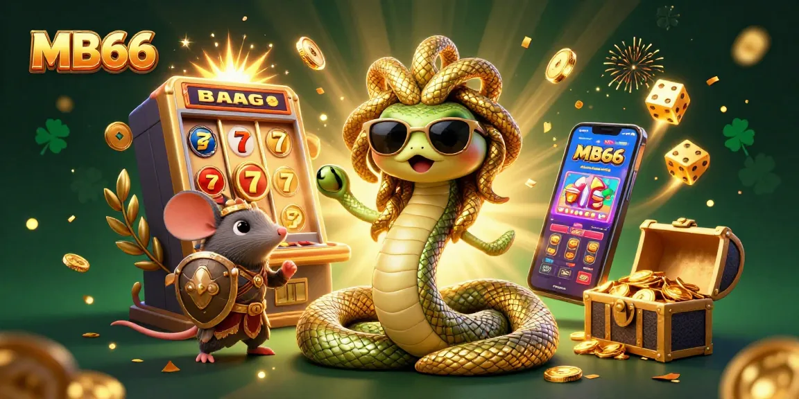 Spin to win at MB66 with a vibrant 3D casino illustration of a friendly Medusa and gaming symbols.