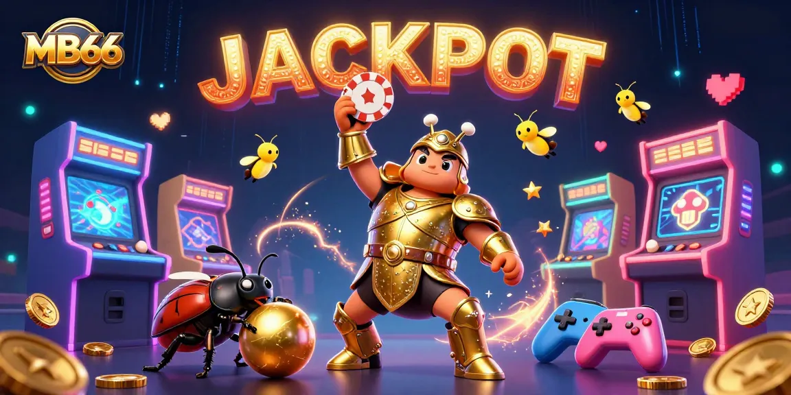 MB66 enhances gaming with a 3D beetle champion and vibrant jackpot celebration.