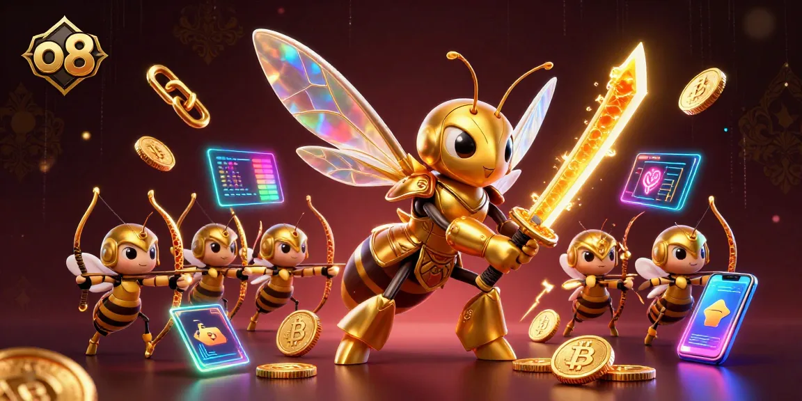 Engage with o8's thrilling gaming action in a vibrant 3D casino realm featuring unique characters and crypto elements.