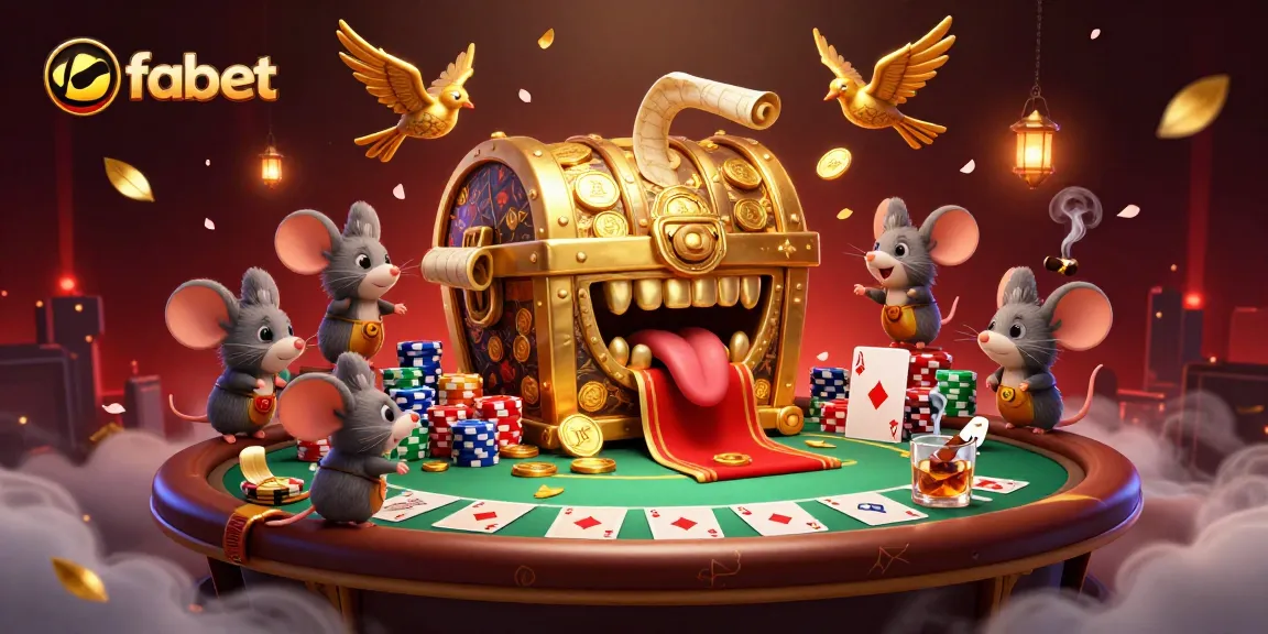 Fabet captivates players with a lively poker scene filled with treasures, chips, and golden characters.