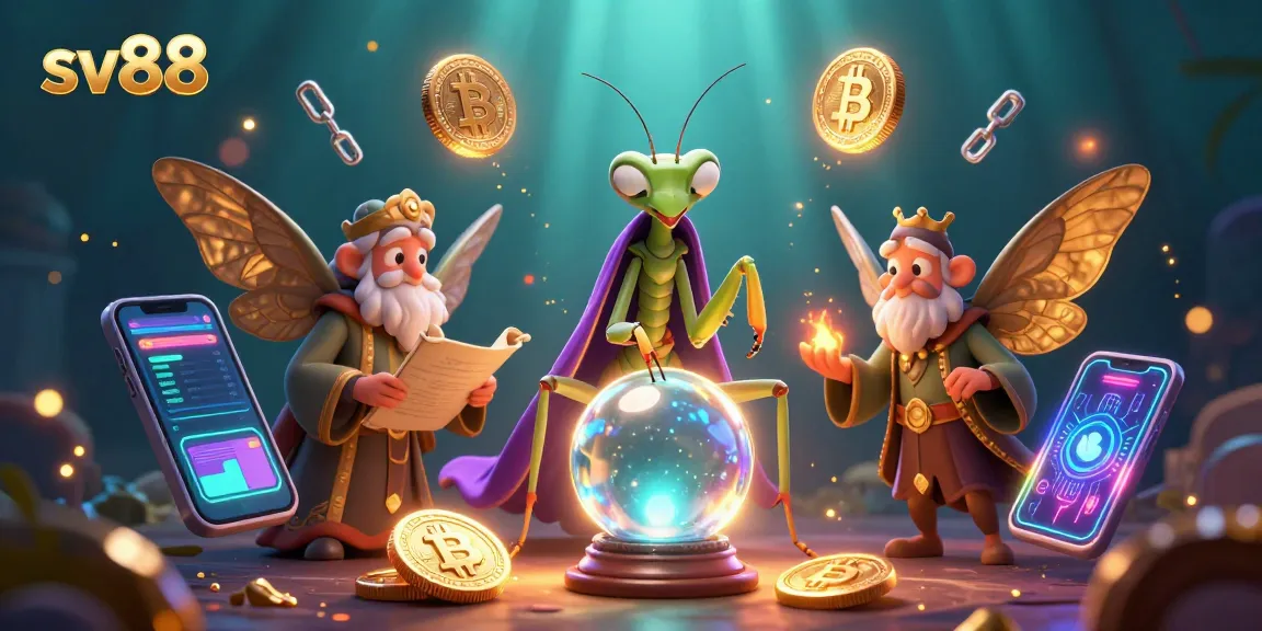Engage with sv88's vibrant casino scene, showcasing unique characters in a mystical environment.