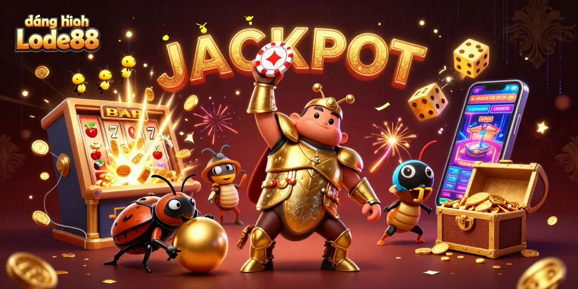 Engage with đăng nhập Lode88 in a vibrant 3D illustration showcasing casino excitement and jackpot scenes.