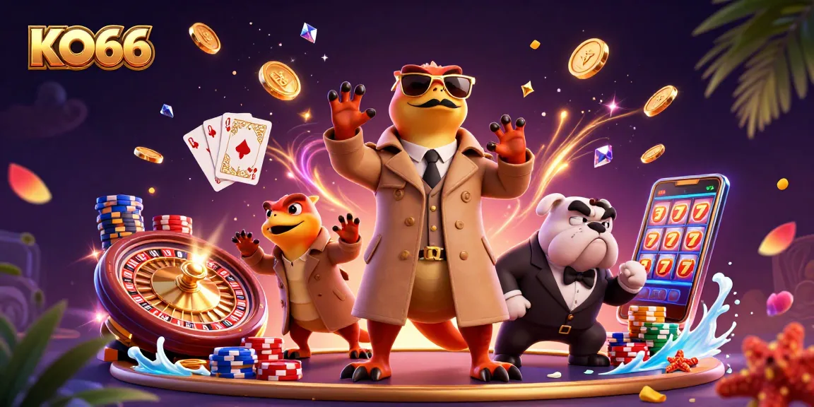 Experience KO66 with thrilling raptors at the casino, surrounded by golden coins and vibrant game elements.