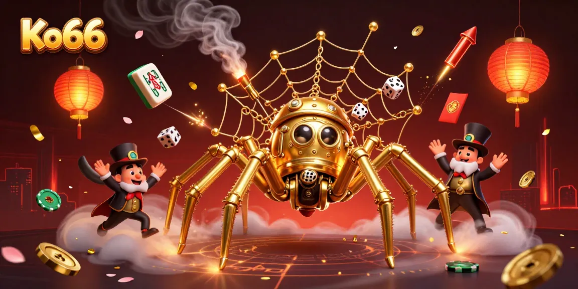 Experience the thrilling world of Ko66 with a vibrant 3D casino scene featuring steampunk elements and dynamic game symbols.