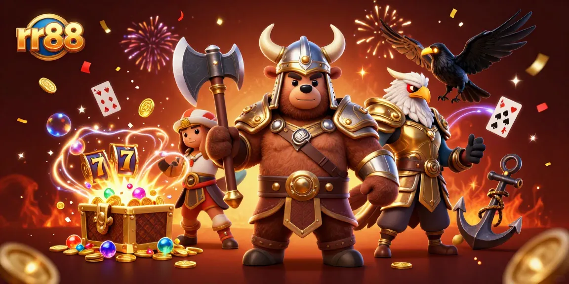 rr88 engages players with a vibrant casino adventure in this dynamic 3D illustration.