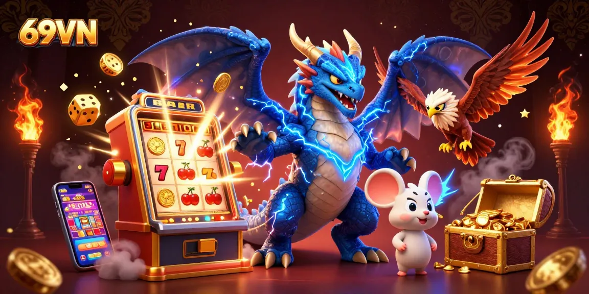 Experience thrilling wins at 69VN with exciting jackpots, glowing characters, and vibrant casino action.